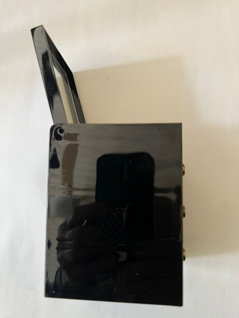 Vintage 1970s Japanese Black Lacquer Peacock Jewelry Box with 3 Drawers & Mirror