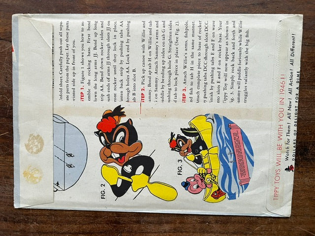 1945 Tippy Toy #5 Willie the Worm and Sammy in Fish'n Fun - Fawcett Punch-Out Paper Toy in Original Envelope