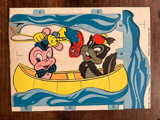 1945 Tippy Toy #5 Willie the Worm and Sammy in Fish'n Fun - Fawcett Punch-Out Paper Toy in Original Envelope