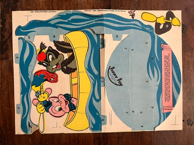 1945 Tippy Toy #5 Willie the Worm and Sammy in Fish'n Fun - Fawcett Punch-Out Paper Toy in Original Envelope