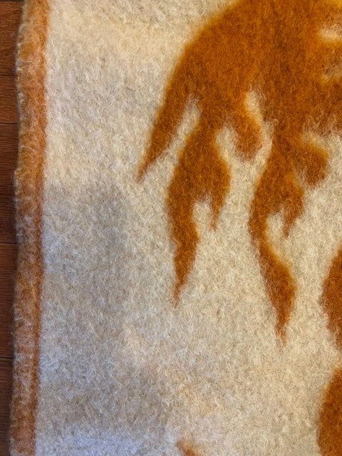 Vintage Moroccan Suzani Reversible Wool Blanket / Wall Hanging - Rust Orange & Cream