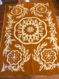 Vintage Moroccan Suzani Reversible Wool Blanket / Wall Hanging - Rust Orange & Cream