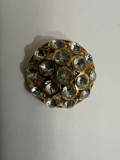 Vintage 1980s Rhinestone Dome Shank Buttons - Lot of 15, 3/4 inch Gold Tone