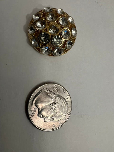 Vintage 1980s Rhinestone Dome Shank Buttons - Lot of 15, 3/4 inch Gold Tone