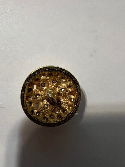 Vintage 1980s Gold Rhinestone Round Shank Buttons - Lot of 5