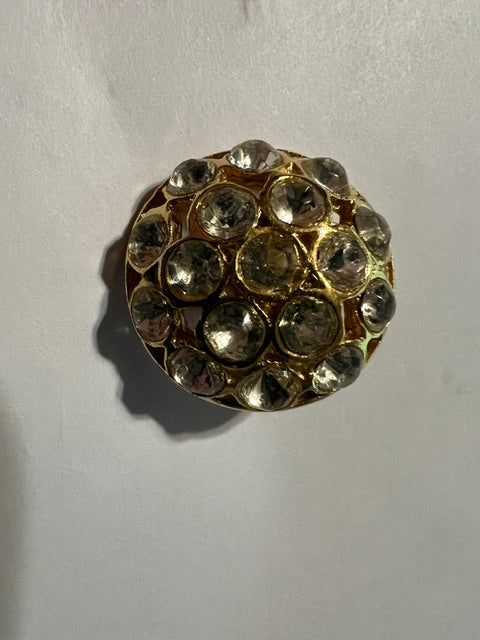 Vintage 1980s Gold Rhinestone Round Shank Buttons - Lot of 5