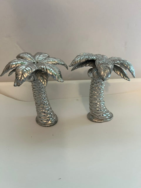 Lenox Palm Tree Salt and Pepper Shakers - Silver Tone Set