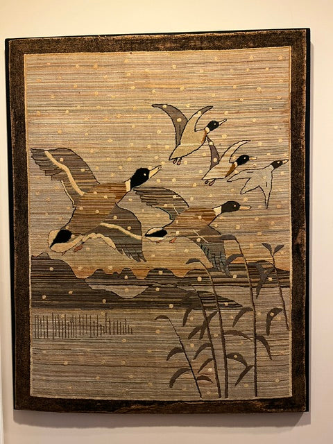 Antique Grenfell Hooked Rug "Mallards in Flight" — Labrador Industries, ca. 1890-1930