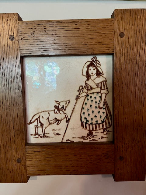 Vintage Paula Rego 6x6 Art Tile in Arts & Crafts Oak Frame