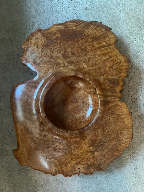 Signed Maple Burl Wood Bowl - Live Edge Hand-Turned Art Bowl (c. 1980s)