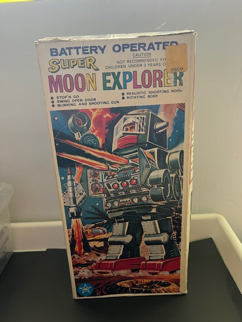 Vintage 1970s Super Moon Explorer Battery Operated Robot No. 106 with Original Box