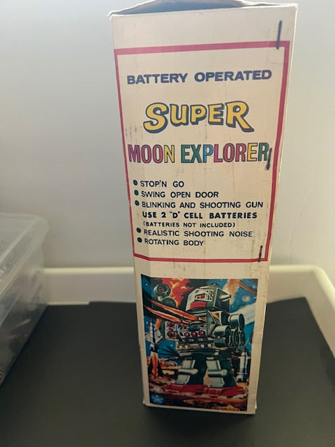 Vintage 1970s Super Moon Explorer Battery Operated Robot No. 106 with Original Box
