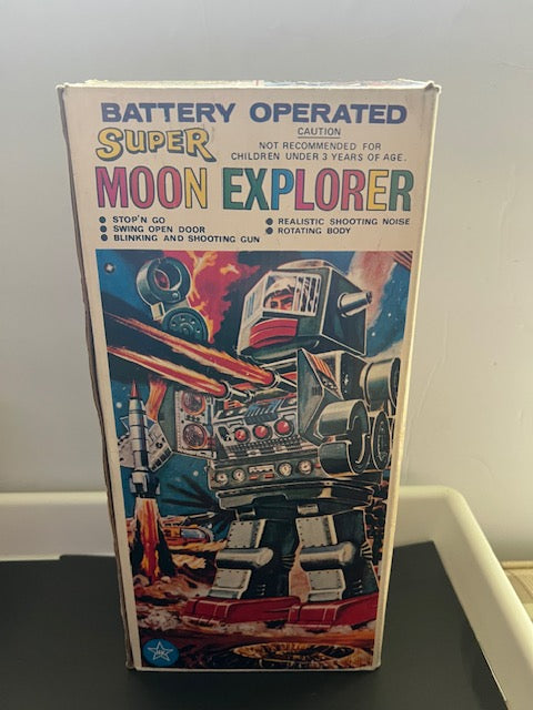 Vintage 1970s Super Moon Explorer Battery Operated Robot No. 106 with Original Box