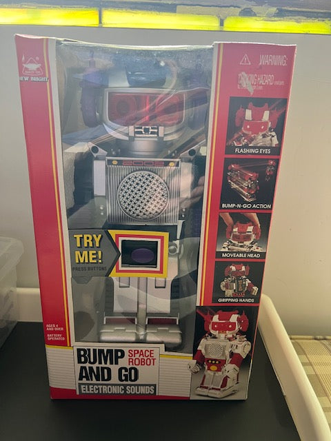 Vintage New Bright Bump and Go Space Robot No. 155 in Original Box