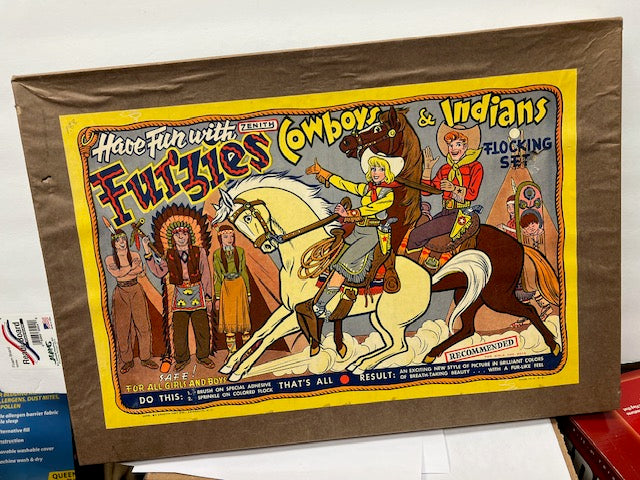 Vintage 1950s Zenith "Furzies" Cowboys & Indians Flocking Set - Rare Unused Toy