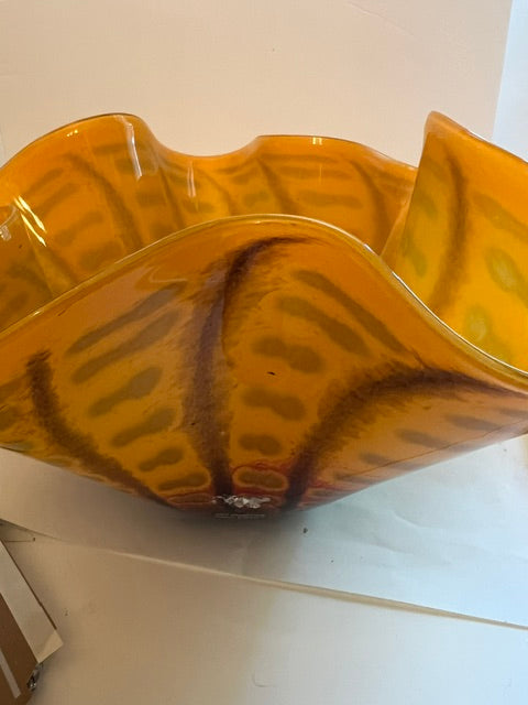 Mihai Topescu Vintage Hand Blown Art Glass Vase Bowl - Signed Romanian Artist, 1990s