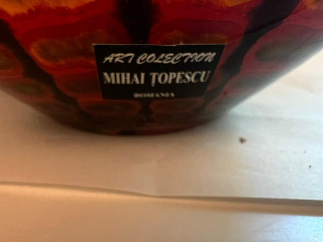Mihai Topescu Vintage Hand Blown Art Glass Vase Bowl - Signed Romanian Artist, 1990s