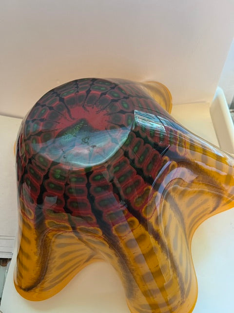 Mihai Topescu Vintage Hand Blown Art Glass Vase Bowl - Signed Romanian Artist, 1990s