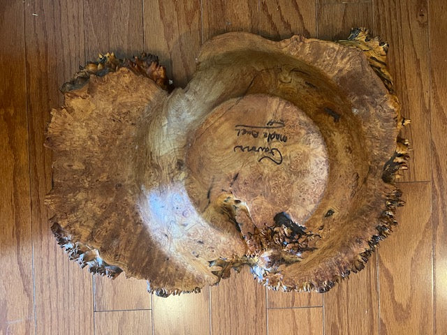 Signed Maple Burl Live Edge Turned Wood Bowl - 18" Artisan Piece