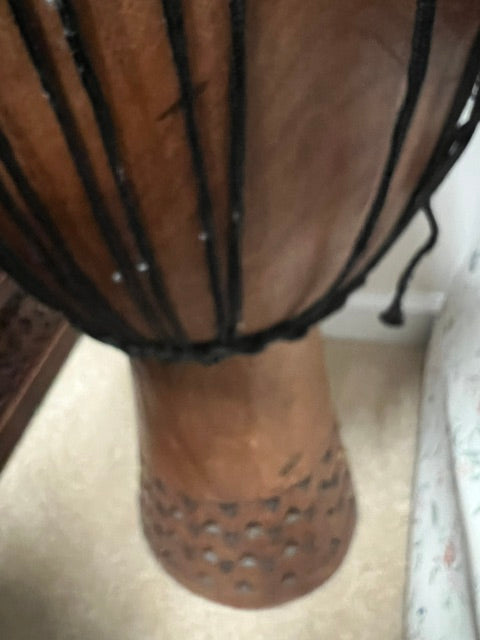 Rare Vintage Mahogany Djembe Drums – Set of 2, Goat Skin Heads, 24" Tall
