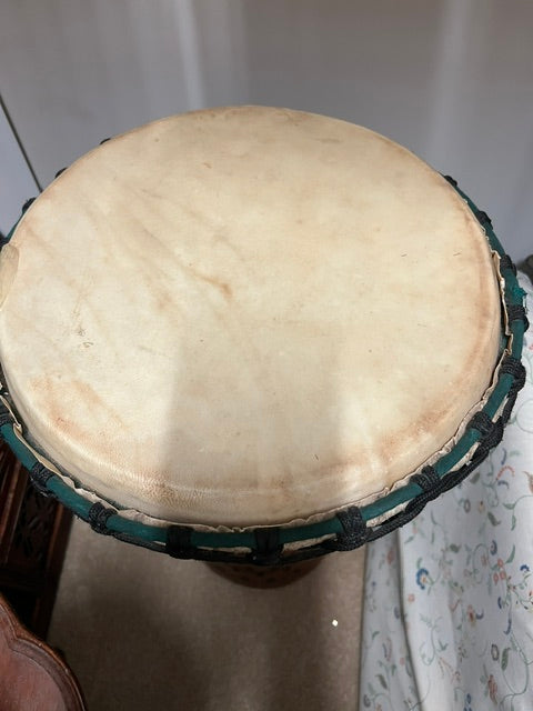 Rare Vintage Mahogany Djembe Drums – Set of 2, Goat Skin Heads, 24" Tall