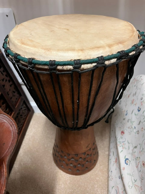 Rare Vintage Mahogany Djembe Drums – Set of 2, Goat Skin Heads, 24" Tall