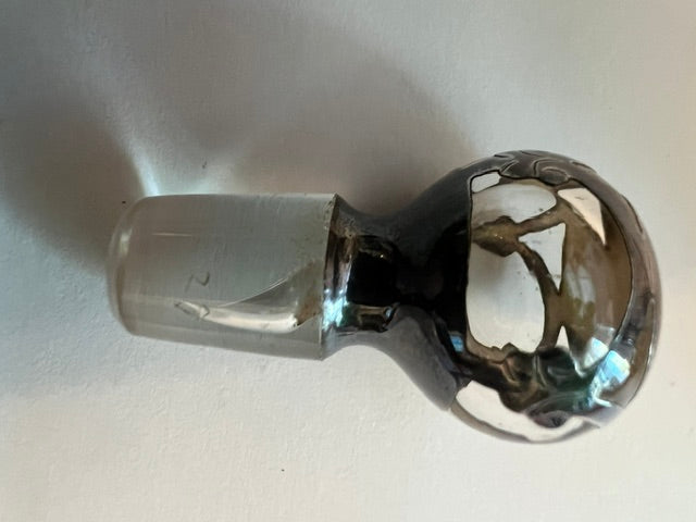 Antique Art Nouveau Sterling Silver Overlay Glass Perfume Bottle, Circa 1900