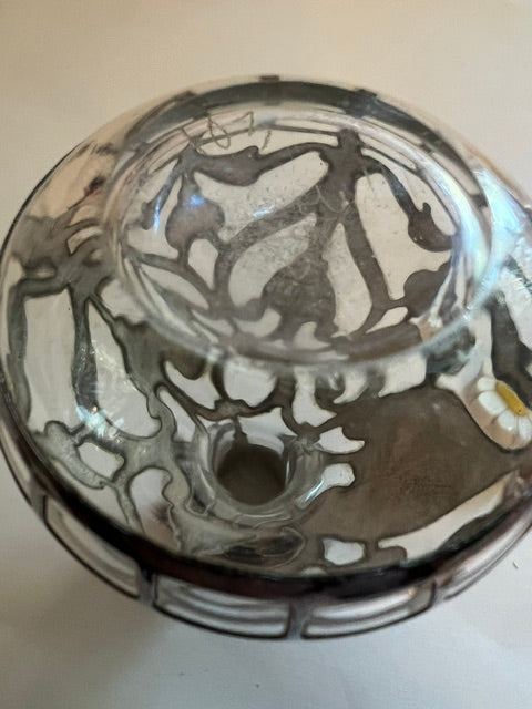 Antique Art Nouveau Sterling Silver Overlay Glass Perfume Bottle, Circa 1900