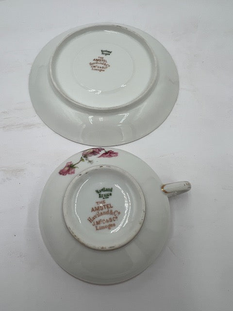 Vintage Haviland Limoges Pink Rose & Gold Trim Cup and Saucer Set (1960s)