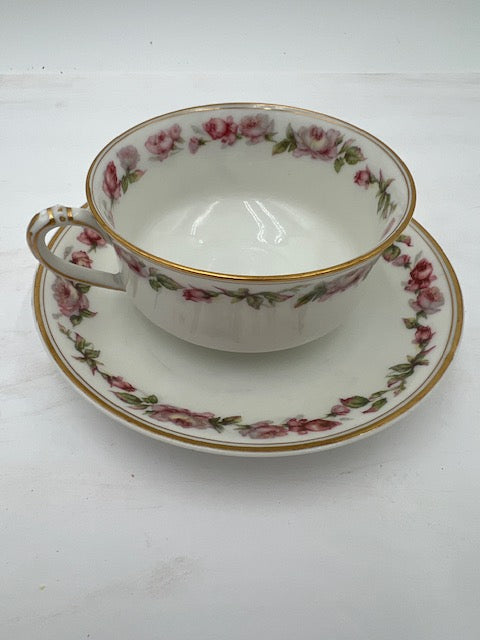 Vintage Haviland Limoges Pink Rose & Gold Trim Cup and Saucer Set (1960s)