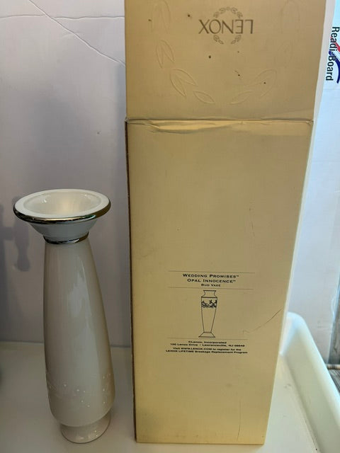 Lenox Wedding Promises Opal Innocence 8" Porcelain Bud Vase with Platinum Trim