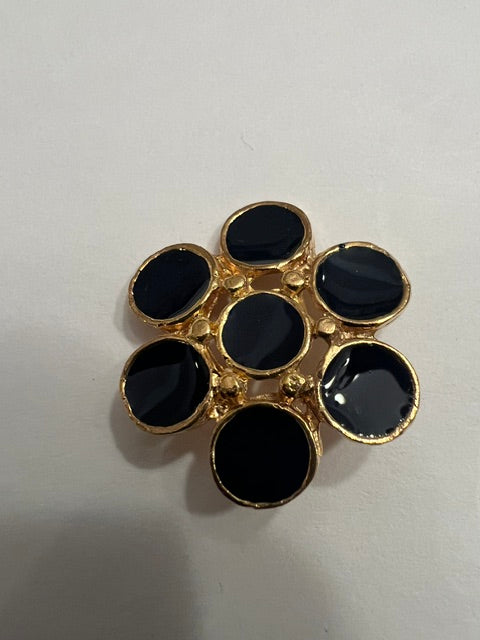 Vintage 1980s Gold-Plated Black Epoxy Flower Buttons - Lot of 10 (1 1/8")