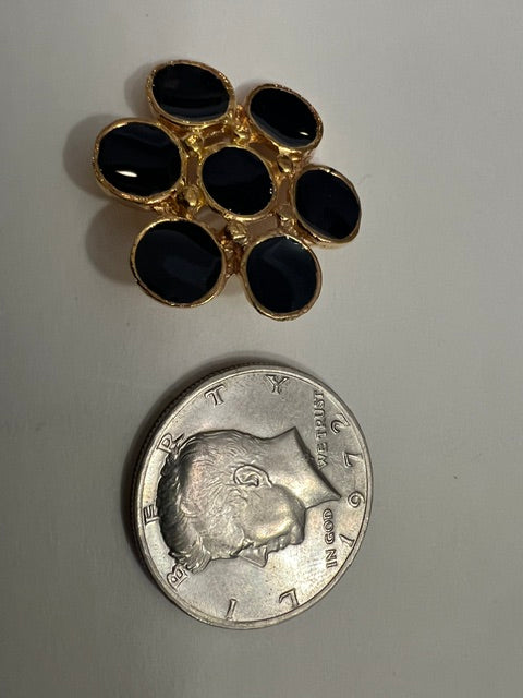 Vintage 1980s Gold-Plated Black Epoxy Flower Buttons - Lot of 10 (1 1/8")