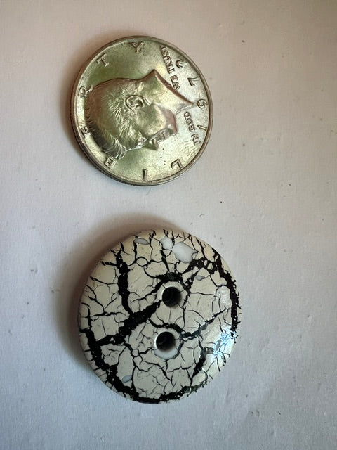 Vintage 1970s-80s White & Black Crackle Veiling Buttons - Large 1 3/8" (Lot of 10)