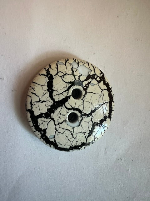 Vintage 1970s-80s White & Black Crackle Veiling Buttons - Large 1 3/8" (Lot of 10)
