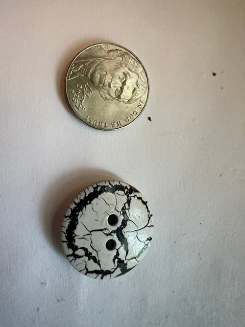 Vintage 1970s-80s White Buttons with Black Crackle Veiling Design - Medium 7/8" - Lot of 10