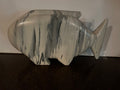 Artist Signed 1989 Carved Wood Fish Sculpture - White & Gray Marbleized Finish
