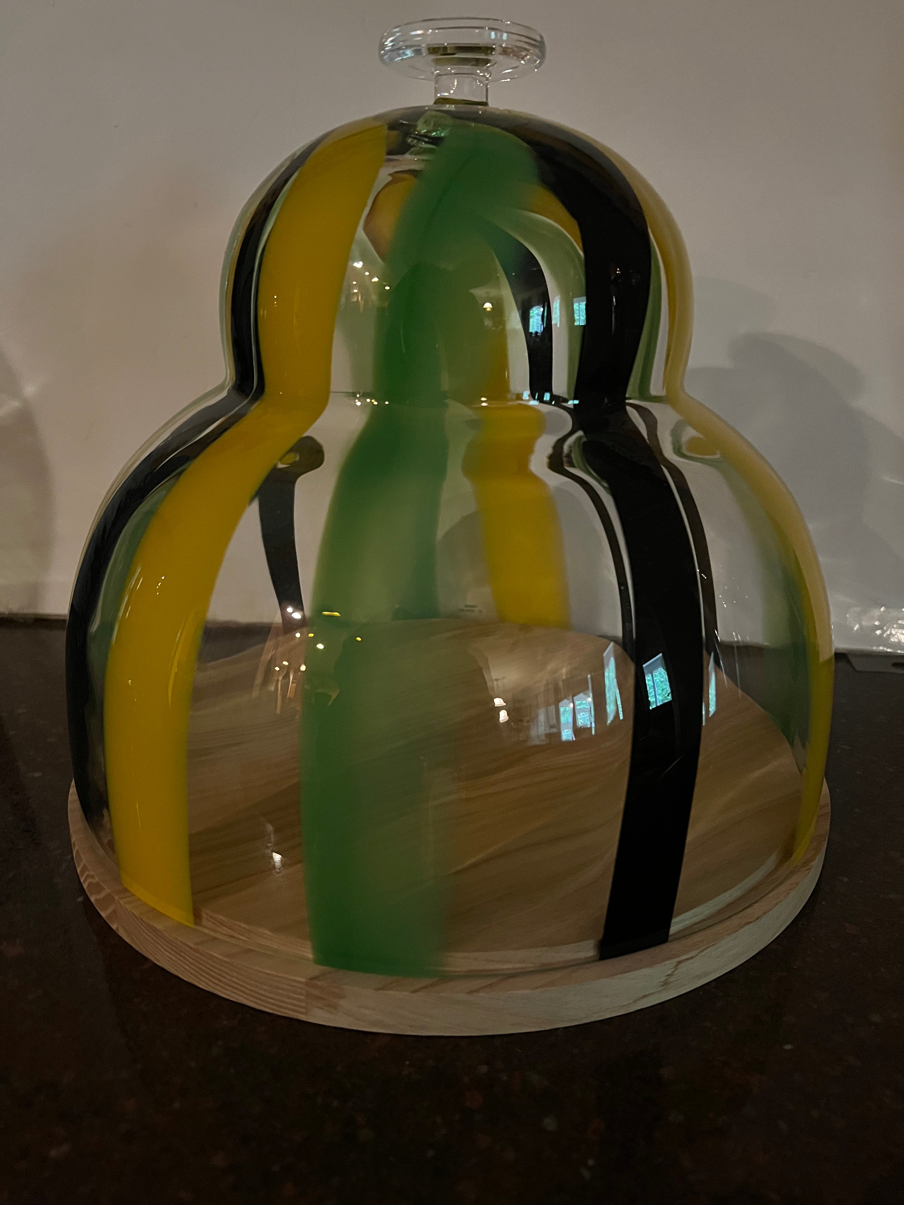 LSA International Handblown Gourd-Shaped Glass Dome with Ash Wood Base
