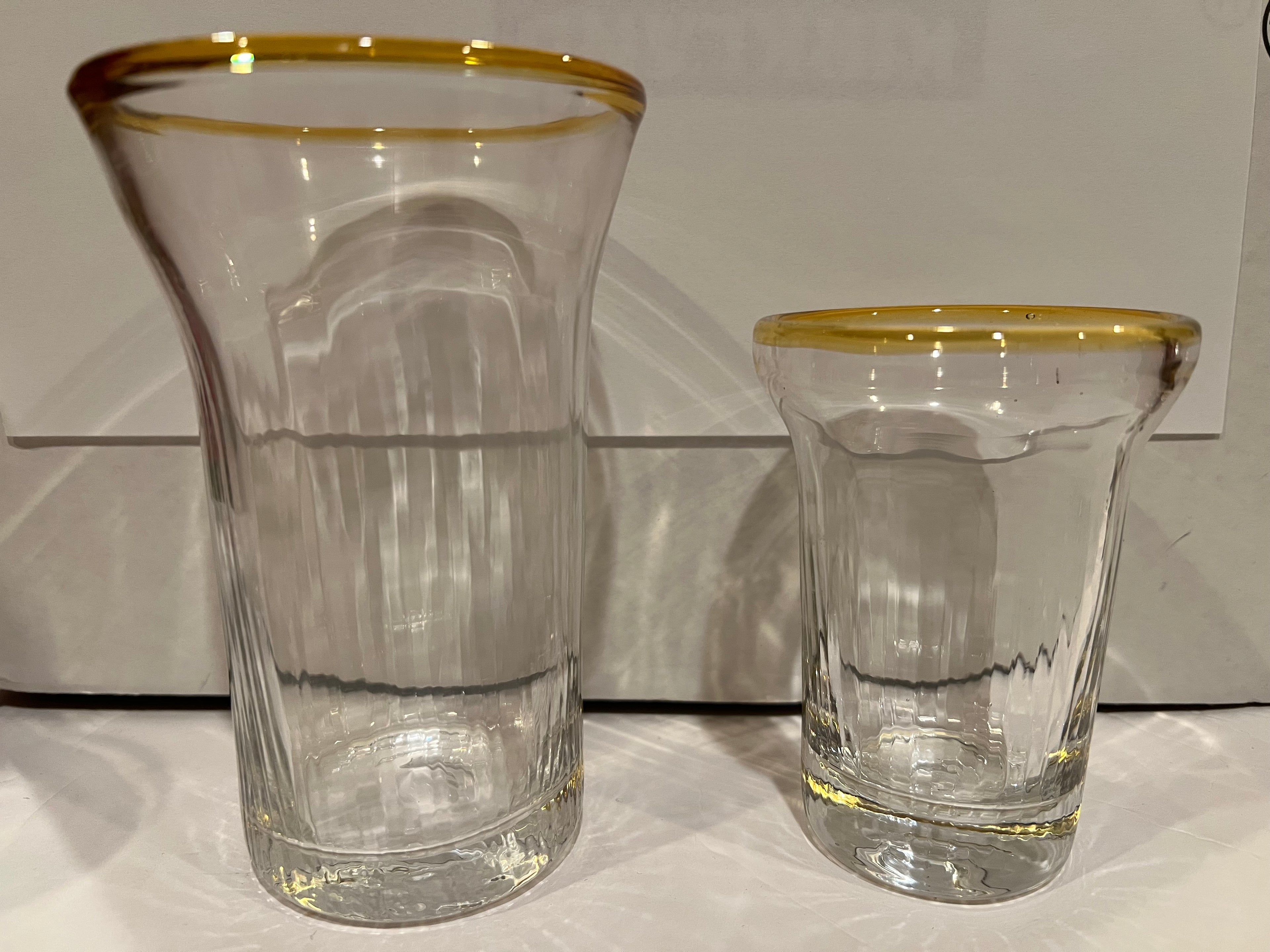 Ralph Lauren Brook Garden Yellow Rim Hand-Blown Glasses - Set of 15