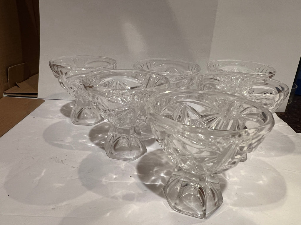 Antique Bavarian Lead Crystal Star Motif Footed Dessert Glasses - Set of 6