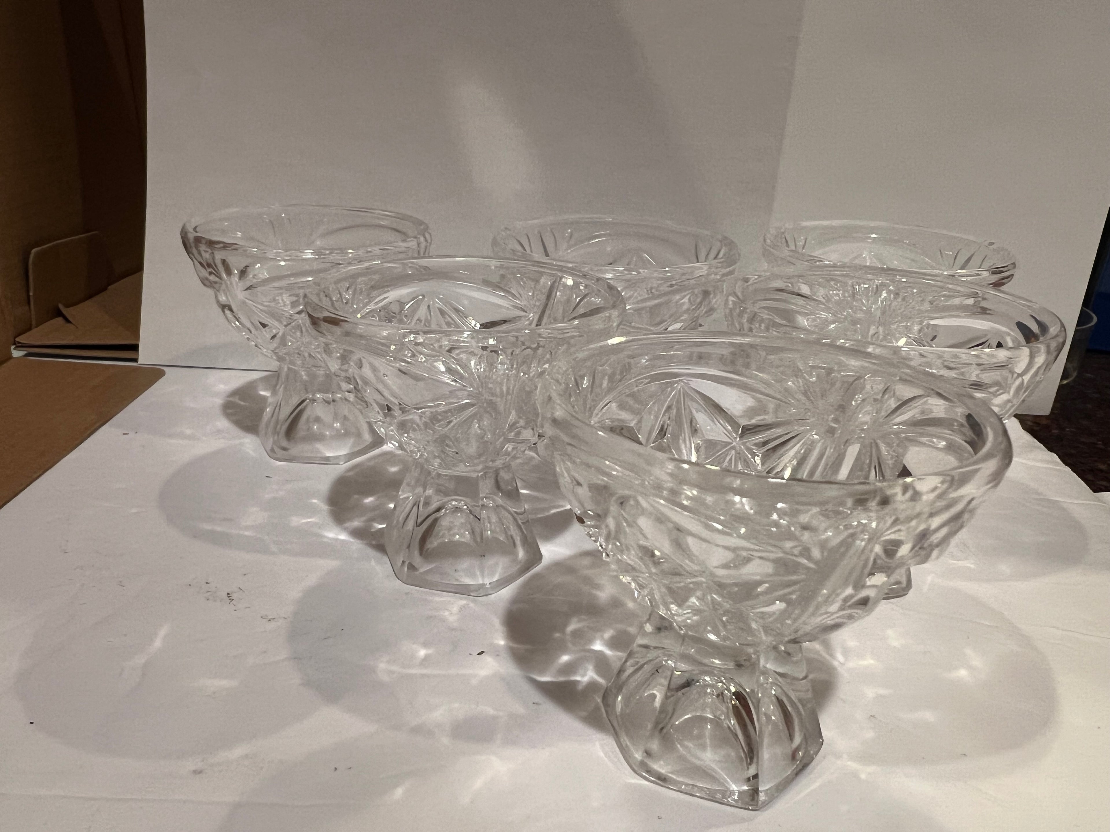Antique Bavarian Lead Crystal Star Motif Footed Dessert Glasses - Set of 6