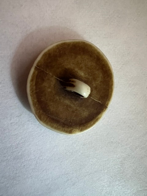 Vintage Hand Carved Indian Shank Buttons, 1 1/4" Cream & Brown - Lot of 12