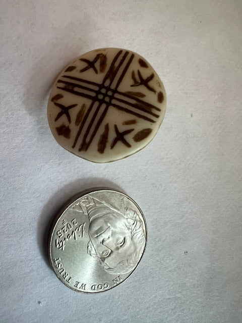 Vintage Hand-Carved Nut Shank Buttons from India - Lot of 8, 3/4" Cream & Brown