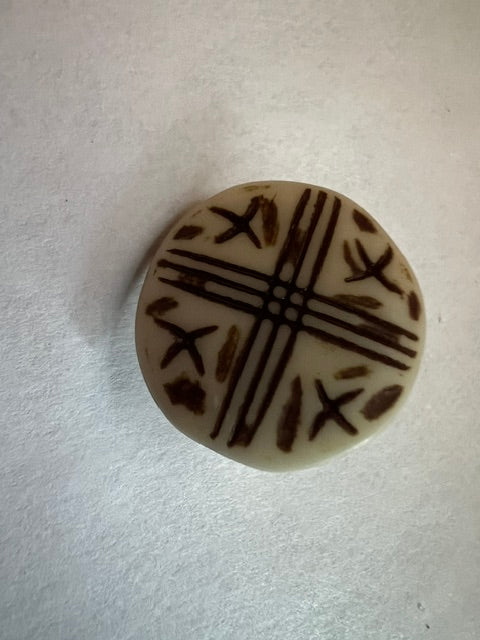 Vintage Hand-Carved Nut Shank Buttons from India - Lot of 8, 3/4" Cream & Brown