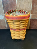 Longaberger 1998 Flower Basket with Red Trim, Floral Liner & Protector
