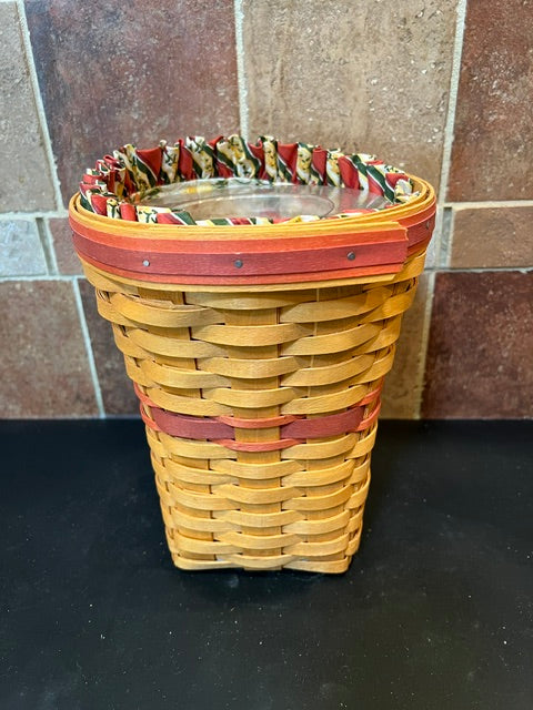 Longaberger 1998 Flower Basket with Red Trim, Floral Liner & Protector