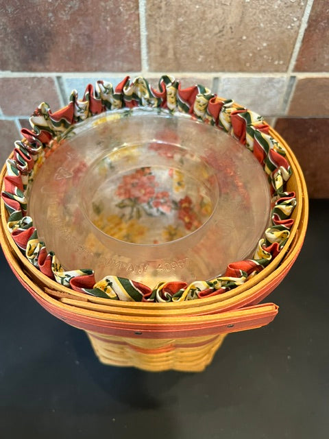 Longaberger 1998 Flower Basket with Red Trim, Floral Liner & Protector