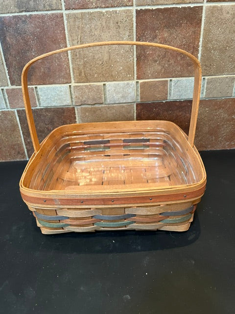 1990 Longaberger Square Pie Basket with Stationary Handle - Shades of Autumn