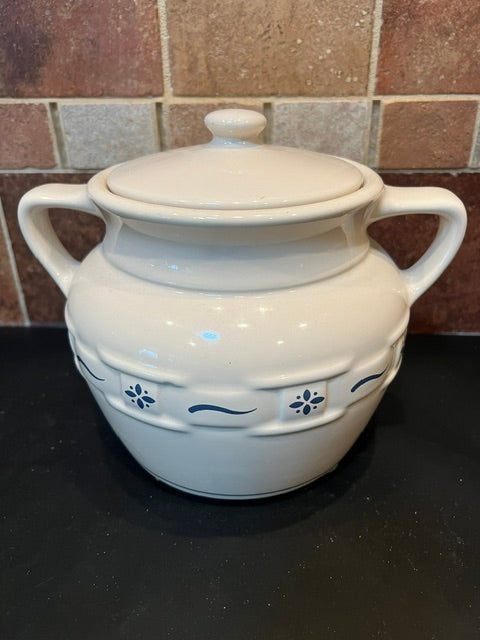 Longaberger Pottery Woven Traditions Two-Handle Cookie Jar with Lid - Dresden Blue