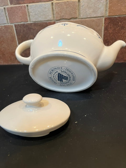 Longaberger Pottery Blue Dresden Teapot with Lid - Never Used